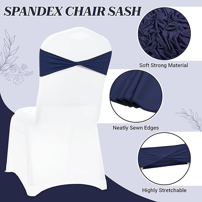 VDS Pack of 25 PCS | Navy Blue | Spandex Chair Sashes Bows Without Buckle | Stretch Elastic Banquet Universal Folding Chair Band Tie with for Wedding Party Conference Celebration Event Decoration