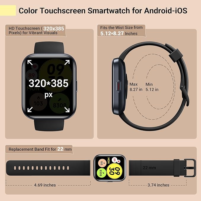 Smartwatch for Women/Men, Compatible with Android & iPhone, 1.8'' Fitness Tracker Watch with Alexa, Call & Notification Alerts, Heart Rate & Sleep Monitor, 120 Sports Modes, Waterproof Smart Watch