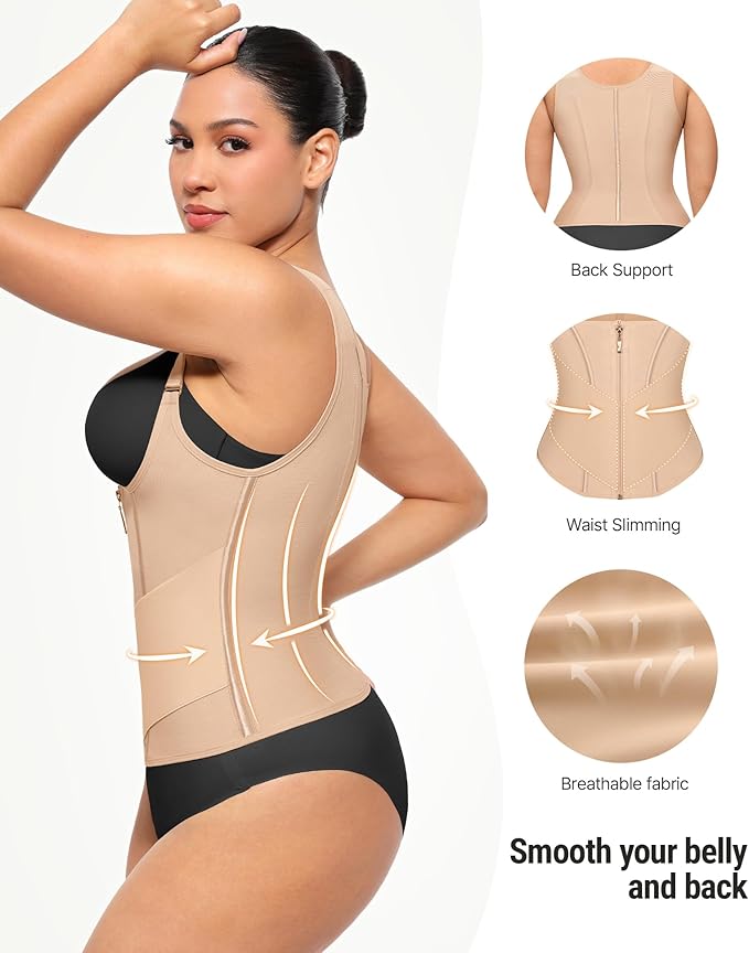 FeelinGirl Waist Trainer Vest for Women Tummy Control Corset Body Shaper Back Support Adjustable Straps Workout Faja