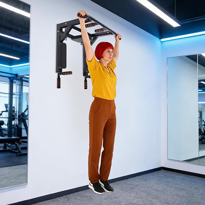 Wall Mounted Pull Up Bar, Multifunctional Dip Station for Indoor, Strength Training Pull-Up Bars Training Equipment Fitness Dip Stand for Home Gym Workout, 440lbs Capacity