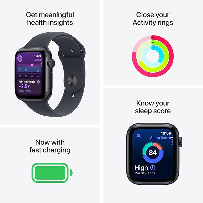 Apple Watch SE 3 [GPS + Cellular 44mm] Smartwatch with Midnight Aluminum Case with Midnight Sport Band - M/L. Fitness and Sleep Trackers, Heart Rate Monitor, Always-On Display, Water Resistant