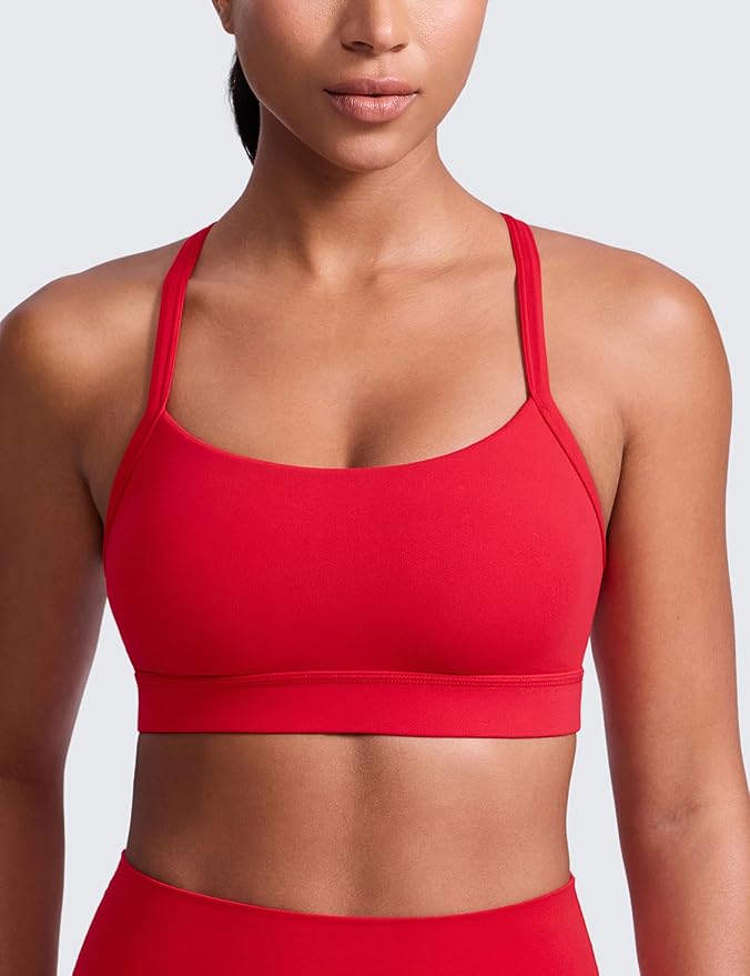 CRZ YOGA Butterlift Cut-Out Cross Back Sports Bras for Women - Medium Impact Adjustable Thin Straps Pilates Padded Gym Tops