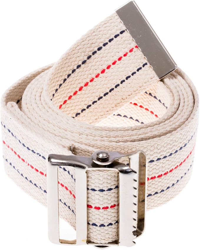 COW&COW Transfer and Gait Belt with Metal Buckle - Transfer Walking and Standing Assist Aid For Caregiver Nurse Therapist 2 inches (Beige with Stripes, 60")