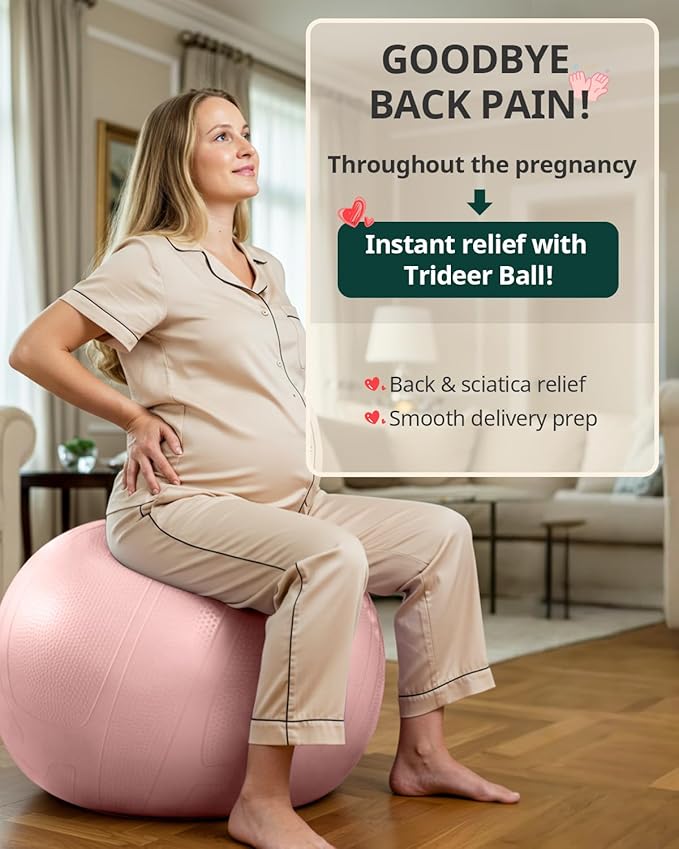 Trideer Pregnancy Birthing Ball, 1.7mm Extra Thick Yoga Ball for Maternity, Labor, Physio, Recovery, Exercise Guide & Daily Comfort Tips for All Trimesters, 1000LB Anti-Burst Non-Slip Stability Ball