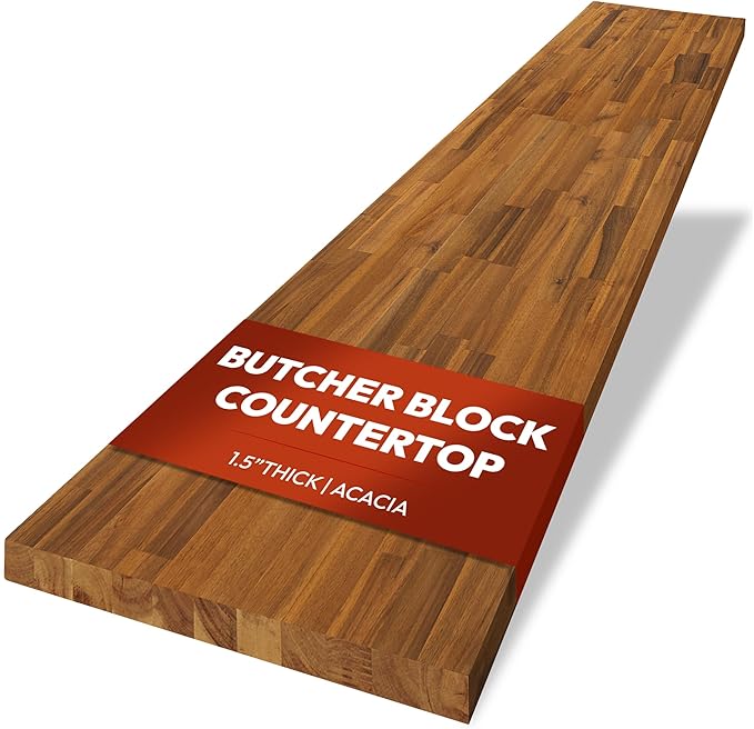 Howizz Acacia Butcher Block Countertop 48 x 30 x 1.5 Inches, Teak Stain Solid Wood Table Top for Desk Top, Workbench Top, Kitchen Countertop