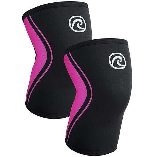 Rehband Knee Sleeve 3mm Neoprene, Lightweight Knee Brace for Endurance and Ball Sports, Unisex Compression Starter Knee-Sleeves, Breathable Running Knee Support, Colour:Pink - 1 Pair, Size:Small