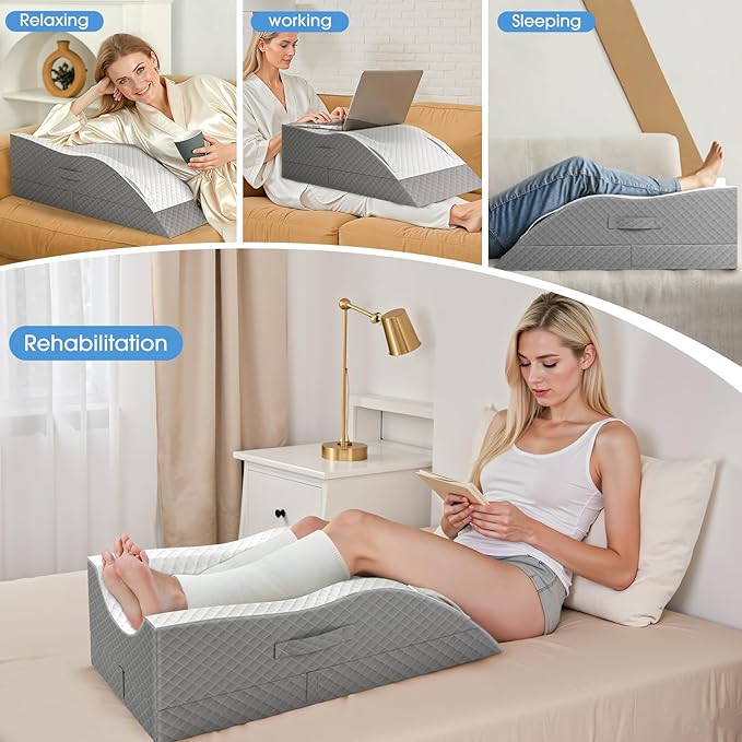 TranquilRelax Elevation Pillows for Leg After Surgery, Memory Foam Adjustable Leg Wedge Pillow for Injury or Rest, Ankle Pillow for Sleeping Blood Circulation Grey