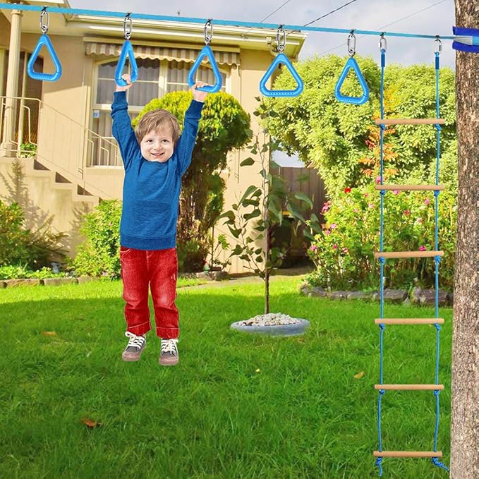 Dolibest 2Pcs Trapeze Swing Bar Rings with Carabiners, Swingset Accessories Outdoor for Ninja Swing Set Accessories Monkey Ring,Obstacle Ring Toys Set for Kids Blue