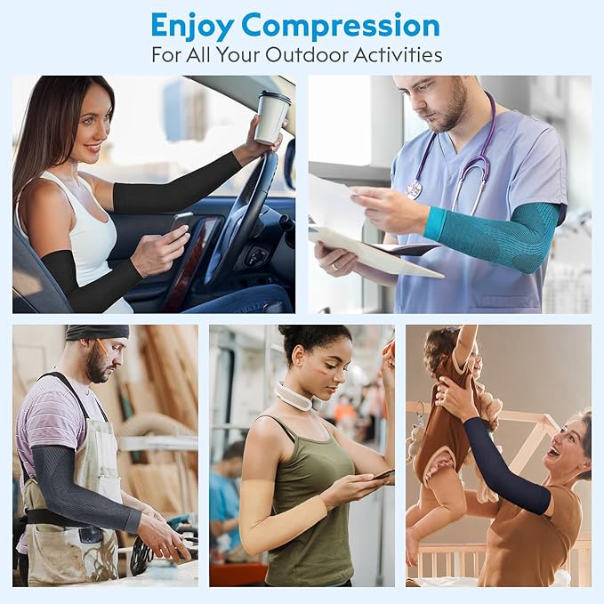 KEKING® Compression Arm Sleeves, Firm 20-30mmHg Graduated Compression Full Arm Support for Recovery, Pain Relief, Tendonitis, Golfers & Tennis Elbow Brace, Workouts Sports - Latex Free Beige XXL