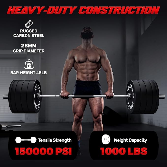7FT Bar Olympic Barbell, 1000lb Capacity Weight Bar for Strength Training, 2 Inch Strength Training Bar With Knurled Grip for Squats, Deadlifts, Presses, Rows, Curls