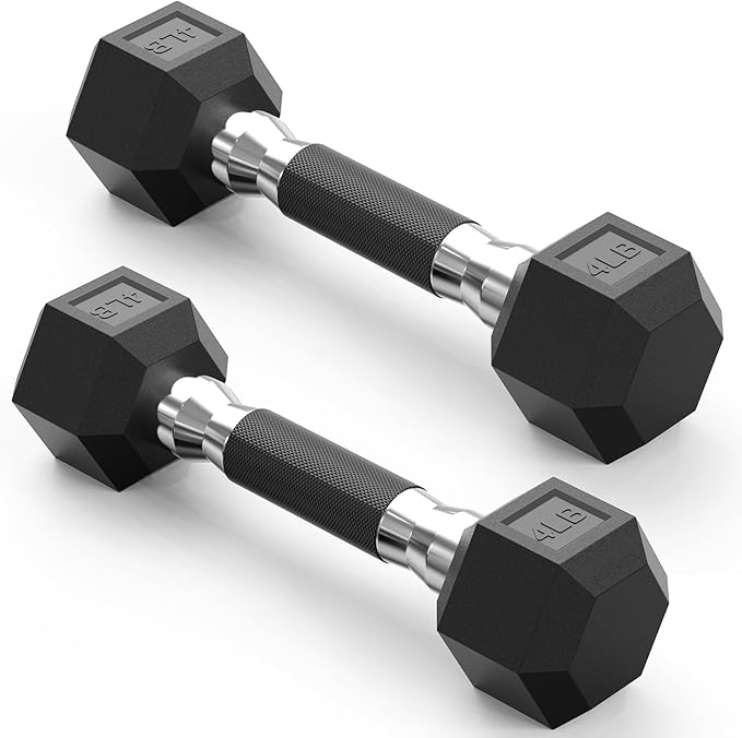 PAPABABE Hex Dumbbell Set with Rubber Grip 2.5-125lb, Odorless Rubber Coated Weight Fixed Dumbbells Set of 2, Weights for Women at Home, Hand Weights for Home Gym & Strength Training,Pesas Para Ejercicios