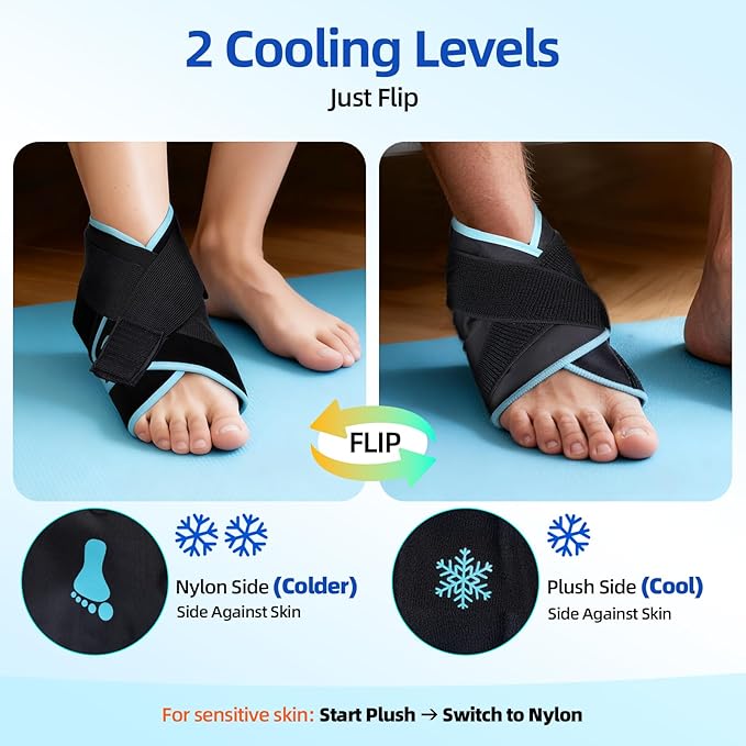 Comfytemp Ankle Ice Pack Wrap for Plantar Fasciitis Relief, Foot Support Brace for Sprain, Cold Bag for Injury, Achilles Tendonitis, Heel Spur, Swelling, Hot Cold Compress, Running Essentials - 2 Pack