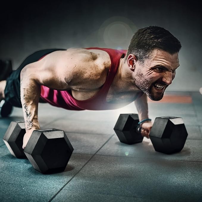 Yes4All Chrome/Rubber Grip Encased Hex Dumbbells – Hand Weights With Anti-Slip 10-30 LBS Pair