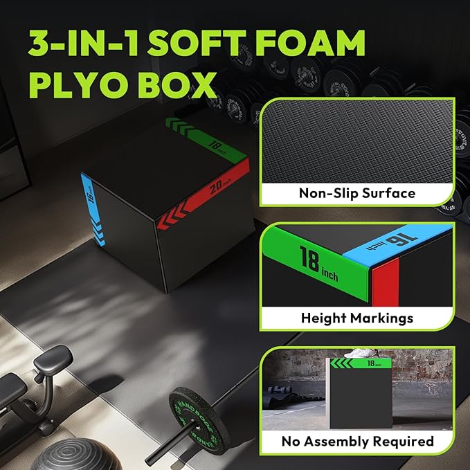 HANDBODE 3-in-1 Plyo Box – Plyometric Jump Box with Durable High-Density Foam Core and Non-Slip Surface for Box Jumps, Squats, and Home Gym Workouts