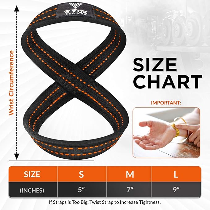 WYOX Figure 8 Lifting Wrist Straps for Weightlifting – Heavy Duty Padded Neoprene Wrist Support, Powerlifting & Strength Training Lift Straps for Deadlifts, Pull Ups, Rows, Shrugs, Gym Training Hand Grip Support for Bodybuilding
