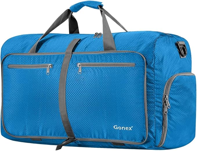 Gonex Large Foldable Travel Duffle Bag with Shoes Compartment, Packable Lightweight Water Repellent Duffel Bag for Camping Gym Weekender Bag