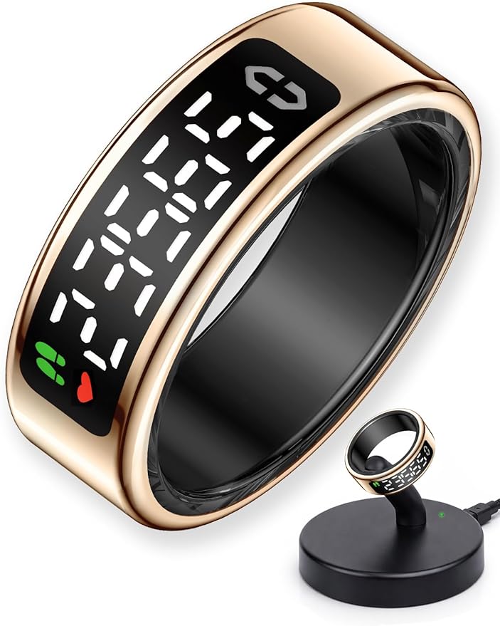 Smart Ring with LED Display，Fitness Tracker Ring, IP68 Waterproof Health Tracker Ring, Blood Oxygen & Heart Rate Monitor, Long Lasting Battery Sleep Ring for Women & Men