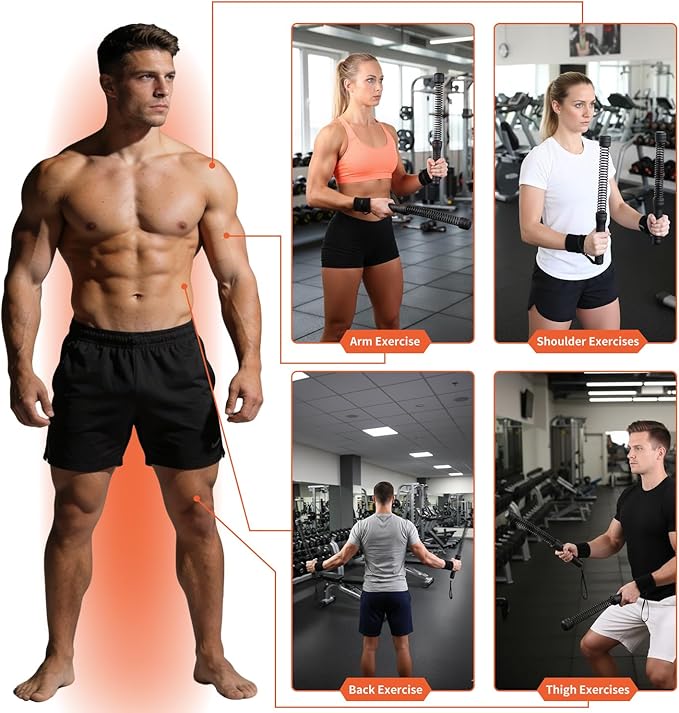 Premium Cordless Battle Ropes - Heavy Duty Ropeless Training Sticks for Home Gym with TPR Grips & Wrist Wraps，Portable Workout Equipment for HIIT, Strength & Cardio Training