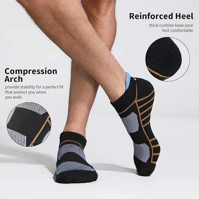 Lapulas Athletic Running Ankle Socks, Low Cut Cushioned Anti-Blister Tab Sports Socks Men Women 6Pairs