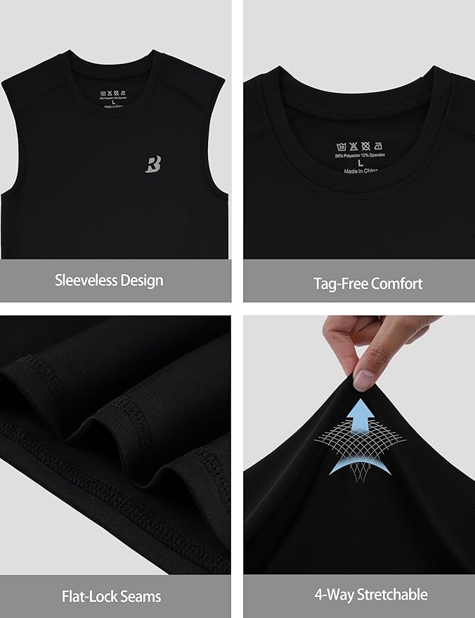 Roadbox Boys Youth Sleeveless Compression Shirt, Quick Dry Kids Football Undershirt, Athletic Soft Tank Tops Sport Basketball