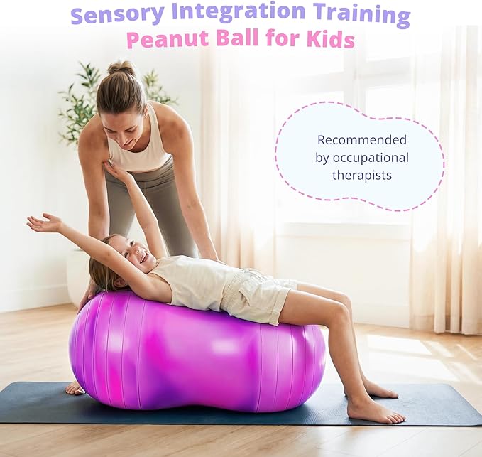18’’/20’’ Peanut Ball for Kids & Adults, Anti-Burst Exercise Ball for Autism Sensory Training, Pregnancy & Physical Therapy, Yoga Balance Ball Chair for Fitness.