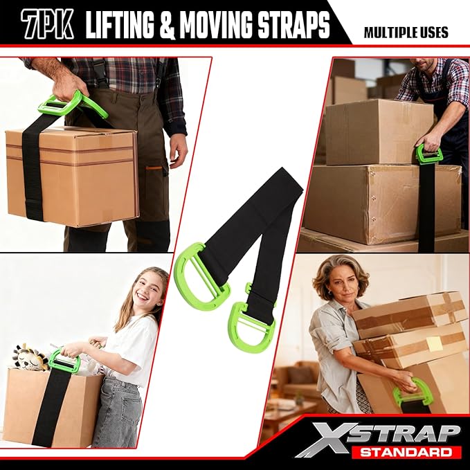 XSTRAP STANDARD Moving Straps Lifting System Kit Moving Strap with Non-Slip Silicone for 2-Person, Widen Handle Lifting Straps for 1-Person for House-Moving, Furniture, Appliances, Boxes