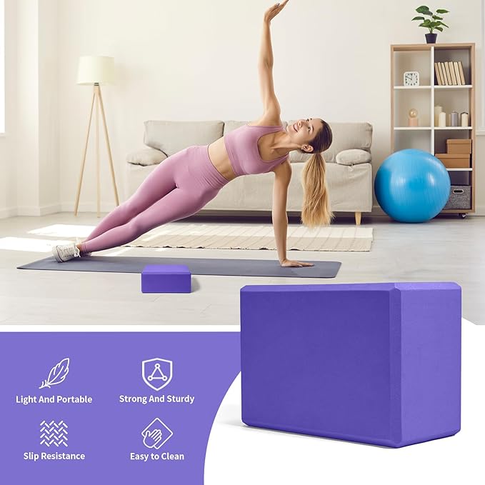 1 Pack Large Yoga Block 9x6x4 Inches, Sturdy Yoga Foam Blocks, High Density & Non Slip Surface for Yoga, Pilates & Stretching, Fitness Accessories for Stability & Balance
