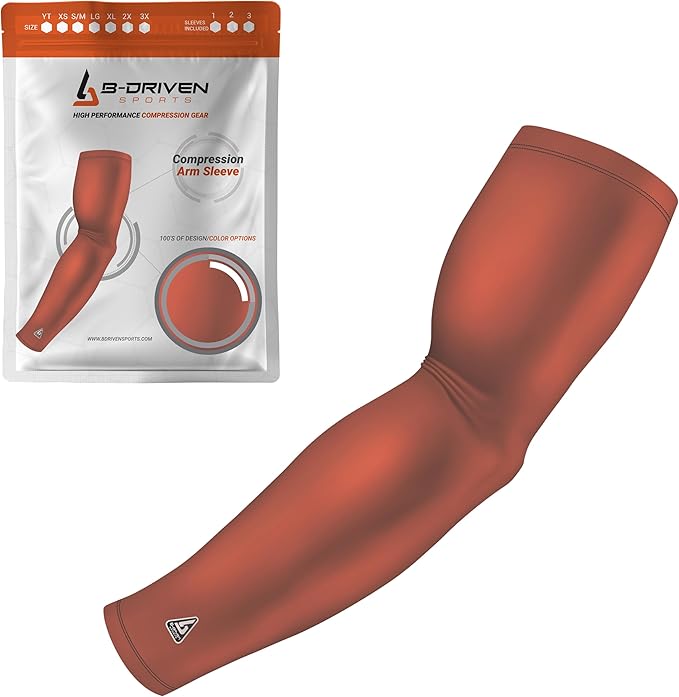 B-Driven Sports Pro-Fit Compression Arm Sleeve for Men, Women & Youth, Volleyball Baseball Basketball Weightlifting - Single