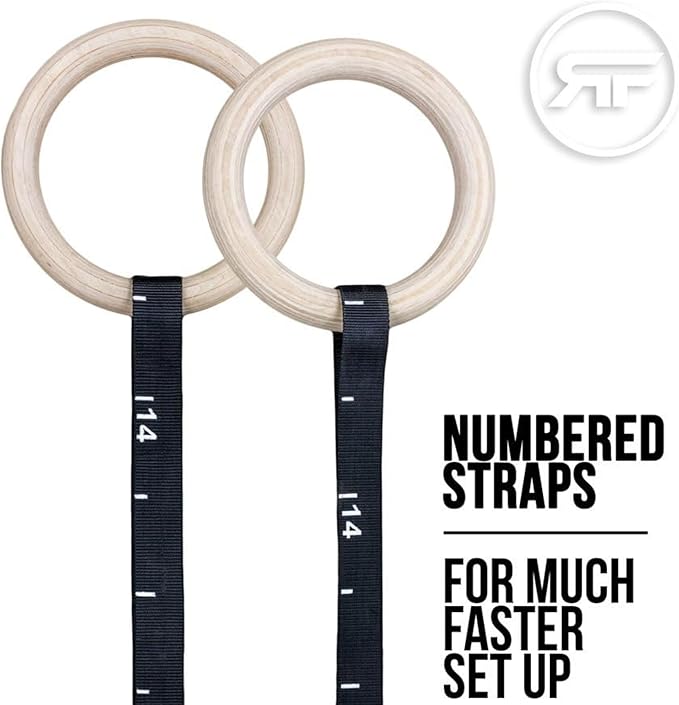 REP Fitness Wood Gymnastic Rings with Numbered Heavy Duty Adjustable Straps - Perfect for Cross-Training Workouts, Gymnastics and Conditioning