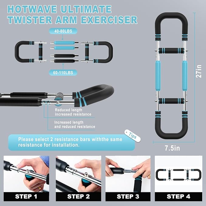 HOTWAVE Twister Arm Trainer, Adjustable Chest & Arm Exerciser for Men Women, Portable Home Fitness Equipment Kit for Upper Body Muscle Strength Training, Ideal for Self-Use or Gifting