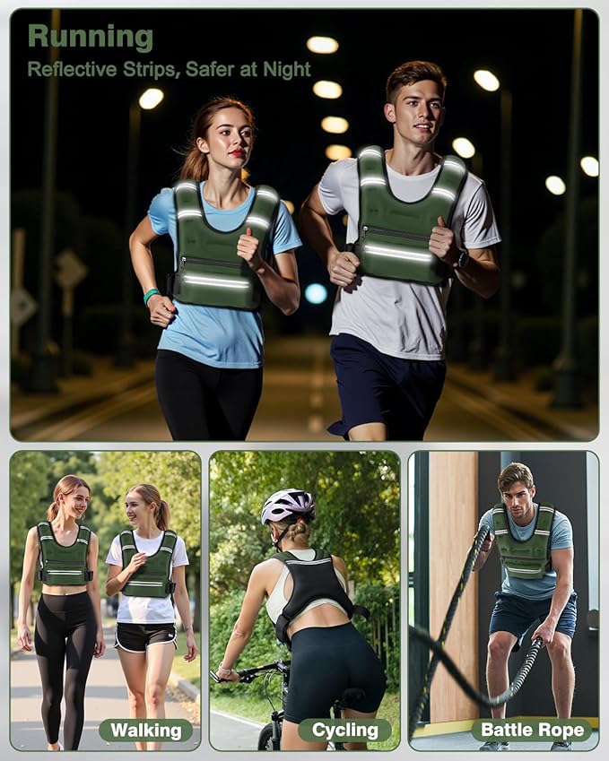 Weighted Vests for Women Men, 8 12 16 20 lb Weighted Vest with Storage Pockets, Rucking Vest with Reflective Stripe, Adjustable Straps Weight Vest for Running, Walking, Workout, Training