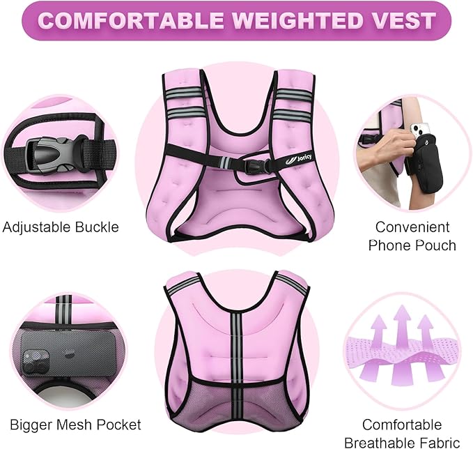 Weighted Vest Woman 5lb/8lb/10lb/12lb/15lb/20lb/25lb/30lb Weight Vest for Women Men, Rucking Vests with Reflective Stripe for Running Workout Walking Strength Training Weight Loss Fitness Weightlifting