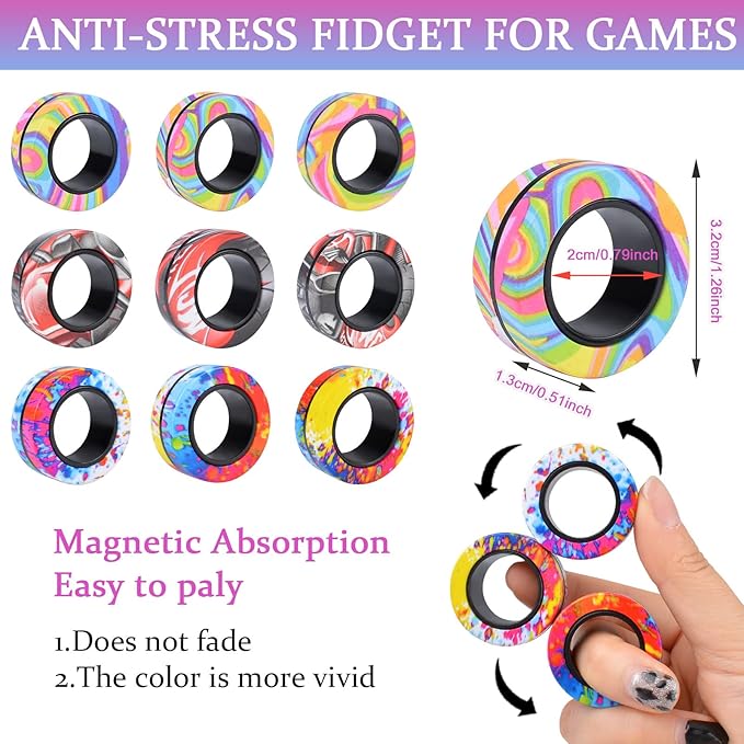 Cevioce Easter Basket Stuffers for Teens Boys Girls 27Pcs Magnetic Rings Fidget Toy Set, ADHD Anxiety Magnetic Fidget Toys Adults Fidget Spinner Rings for Relief, Easter Gifts for Kids Year Old