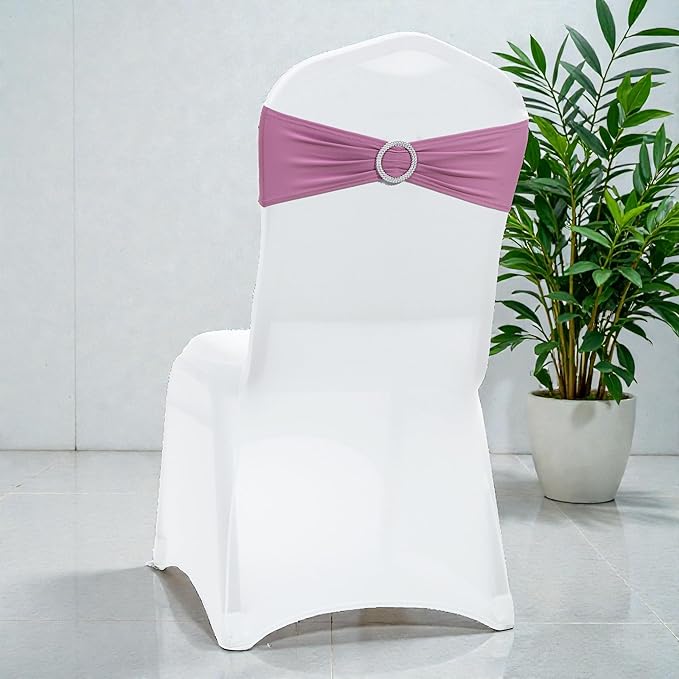 MDS Pack of 200 Spandex Chair Sashes Bow Universal fits Elastic Stretch Chair Bands Ties with Buckle for Wedding Party Banquet Events Decoration Spandex Slider Sashes Bow - Dusty Pink