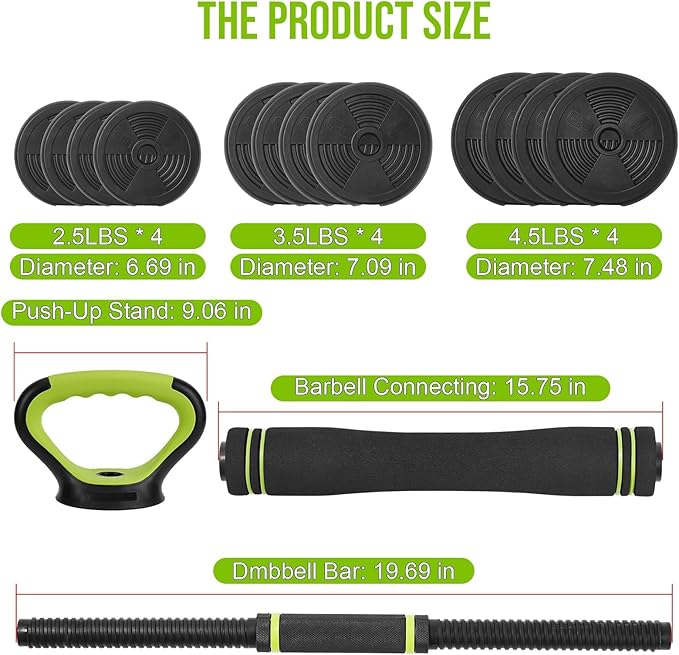 44/66/88 Lbs Adjustable Dumbbell Set, 4-in-1 Free Weights Set with Connector, Fitness Exercise Equipment Used As Barbell, Kettlebells, Push Up Stand, Weights Set for Home Gym Suitable Men/Women