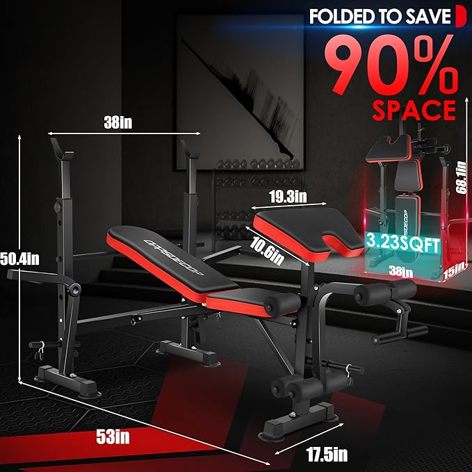 OPPSDECOR 900LBS All in One Weight Bench Set with Squat Rack Adjustable Workout Bench with Leg Developer Preacher Curl Rack Fitness Strength Training Bench for Home Gym