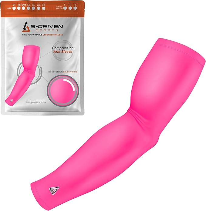 B-Driven Sports Pro-Fit Compression Arm Sleeve for Men, Women & Youth, Volleyball Baseball Basketball Weightlifting - Single