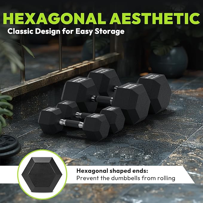 Hex Dumbbell Set 2.5-65 lb, Rubber Encased Hex Dumbbells for Home Gym, Weights Dumbbells Set of 2 Hand Weights for Strength Training & Fitness Exercise