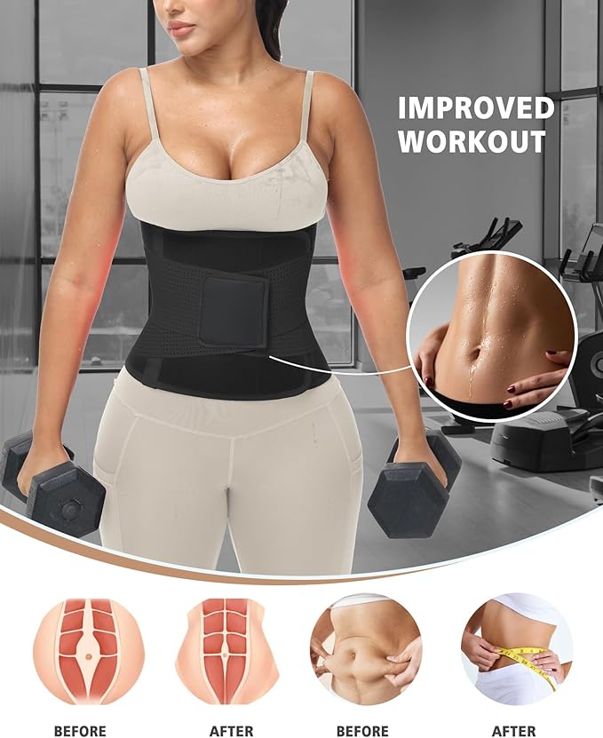 Waist Trainer for Women & Men - Sweat Belly Fat Trimmer Belt - Tummy Control Body Shaper & Back Support Sauna Suit