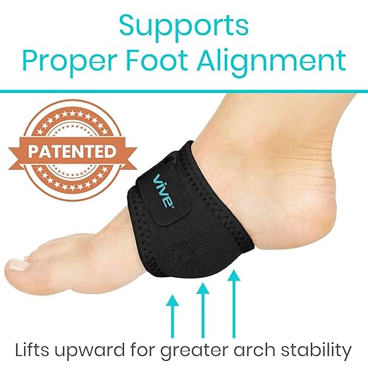 Vive Foot Arch Support Brace (Pair) - Wrap Corrector for Flat Feet, Plantar Fasciitis, Pain Relief, Fallen Arches - Compression Sleeve Strap, Gel Bands Inserts for Women & Men - Wear Under Socks