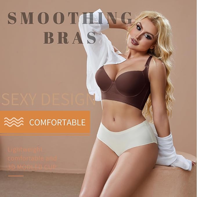 Super Push Up Bra Smoothing Back Fat Bra with Support Comfortable Seamless T Shirt Bra (34B-46DD)