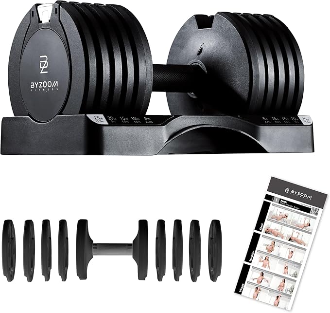BYZOOM FITNESS Pure Series Adjustable Dumbbell - 12.5/25/27.5/75lb - ONE UNIT OR PAIR(check QTY before purchase) - 5-in-1/ 10-in-1 / 21-in-1 Flexible Hand Weights for Home Gym, Strength Training & Fitness Workouts, White OR Black
