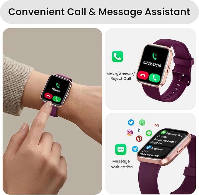 Smartwatches for Women Men Gifts, iOS Android Smart Watch with Health Monitor, Activities Track,Schedule Reminders, 3ATM Waterproof Fitness Tracker Running Watch for BT/Call/AI/Alexa Voice-Dark Purple