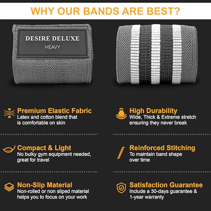Desire Deluxe Premium Resistance Bands Set – Fabric Stretch Bands for Strength Training, Physical Therapy, Pilates & Yoga, Non-Slip Workout Bands for Men & Women (3 Pack)