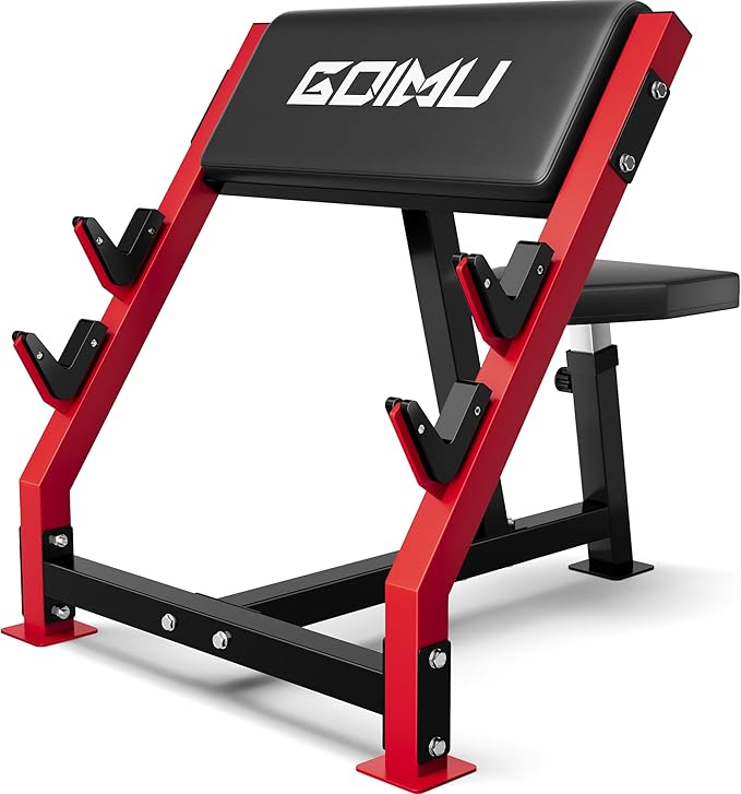 PC01 Preacher Curl Bench, Seated Arm Isolated Barbell Dumbbell Bicep Station, Adjustable Bicep Curl Machine with 2 Bar Holders for Home Gym