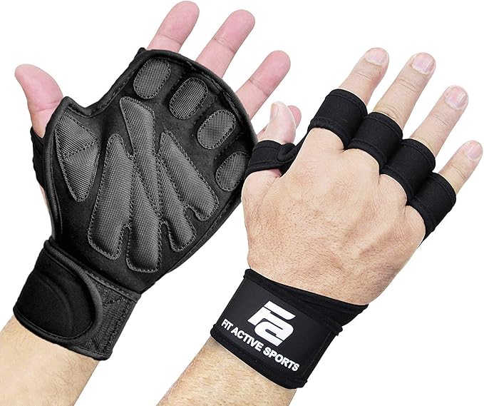Fit Active Sports New Grip 2.0 Ventilated Weight Lifting Workout Gloves with Wrist Wraps for Gym Exercise, Weightlifting, Pull Ups - for Men & Women