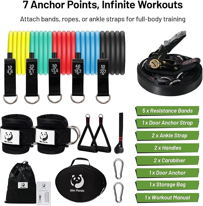 Slim Panda Door Anchor Strap for Resistance Bands, Door Exercise Equipment with Ratchet Adjust Tighten, Multi Point Anchor Gym Attachment, Portable Door Resistance Bands for Home Gym Workouts