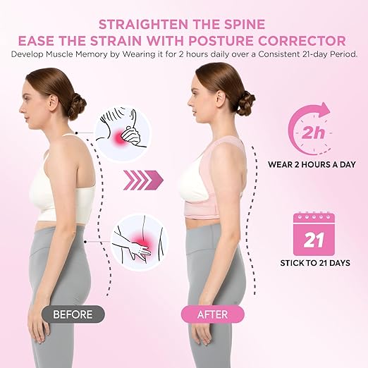 Vicorrect Posture Corrector for Women and Men, Adjustable Upper Back Brace for Clavicle Support and Providing Pain Relief from Neck, Shoulder, and Upper Back (Pink, Large/XLarge)