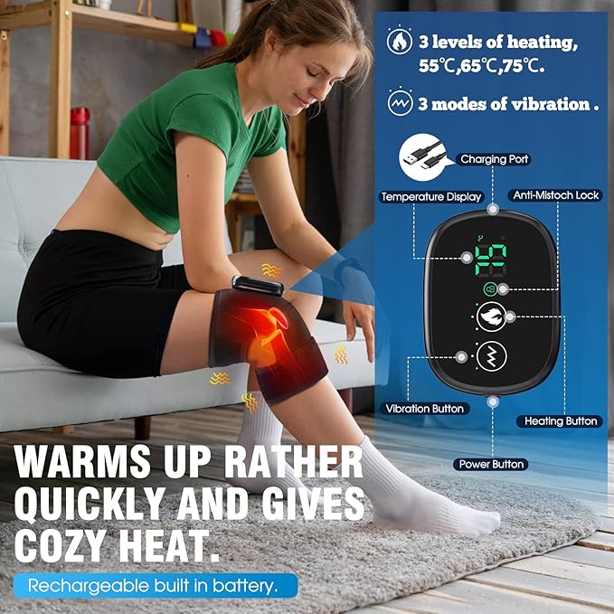 MOAJAZA Knee Massager with Heat and Vibration, Heating Pad for Knee Shoulder Elbow, Heated Knee Brace for Arthritis with Massage