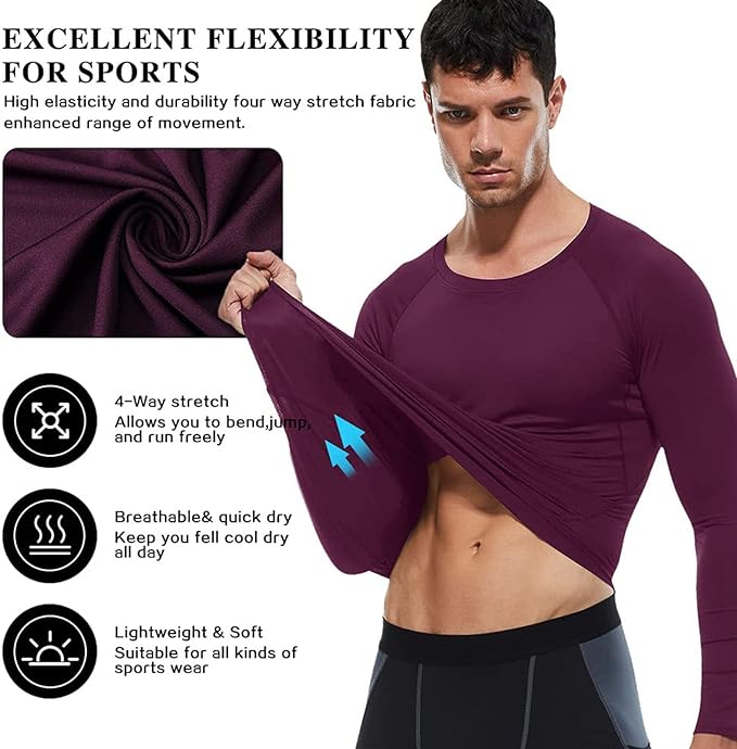 SPVISE 1 or 3 Pack Men's Compression Shirts Long Sleeve Workout Gym T-Shirt Running Top Cool Dry Sports Baselayer Undershirts